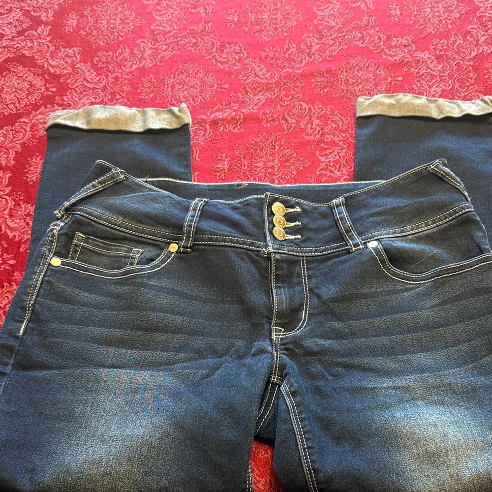 Vanity Dark Blue Cropped Jeans with Gold Accents